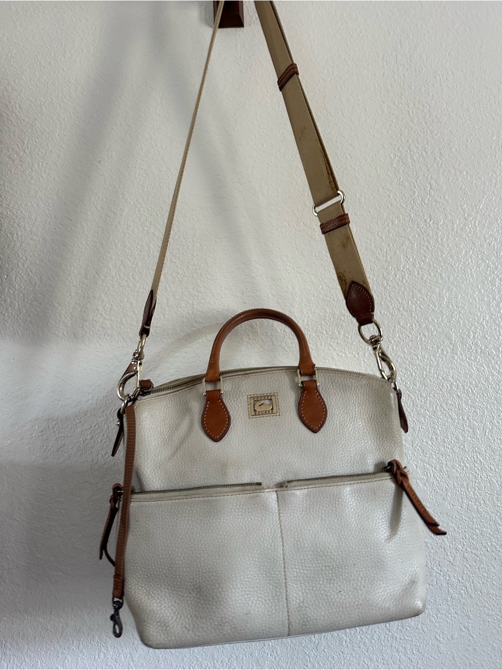 Dooney & Bourke Pebble Grain Leather Satchel Crossbody - Bone/Tan